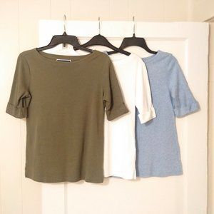 3 Karen Scott Cuffed Elbow Sleeve Cotton Boat Neck Petite Small Tops
